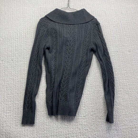 VTG Tommy Hilfiger Womens M Cable Knit Sweater Shawl Collar Neutral Grey - Picture 10 of 12